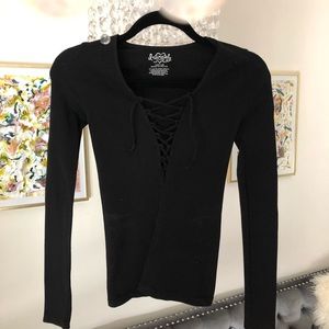 Black tie up long sleeve top